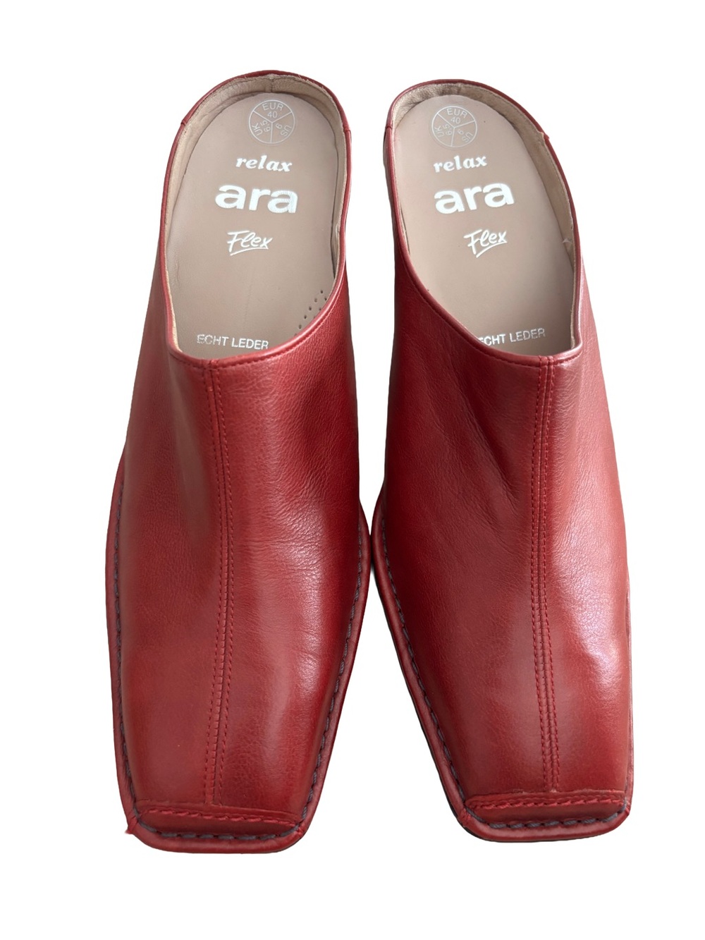 Ara Red Leather Slip-On Mules with Block Heel